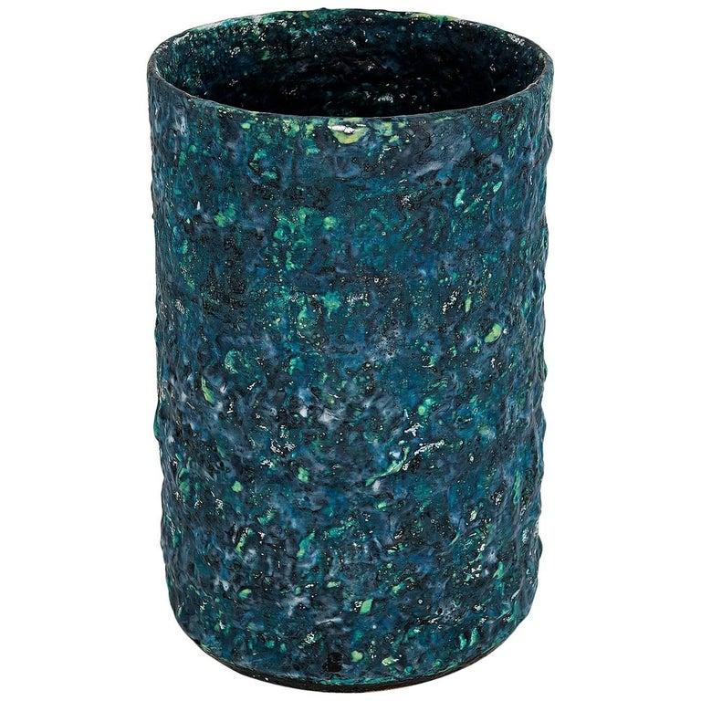 Stoneware Morten Løbner Espersen Contemporary Dark Green Blue Ceramic Vase Model “#1855” For Sale