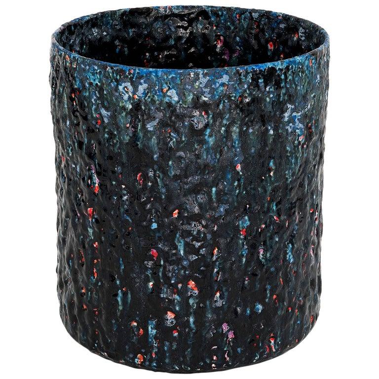 Contemporary Ceramic Vase Model “#1855” by Morten Løbner Espersen Dark Blue Light Blue Red  For Sale