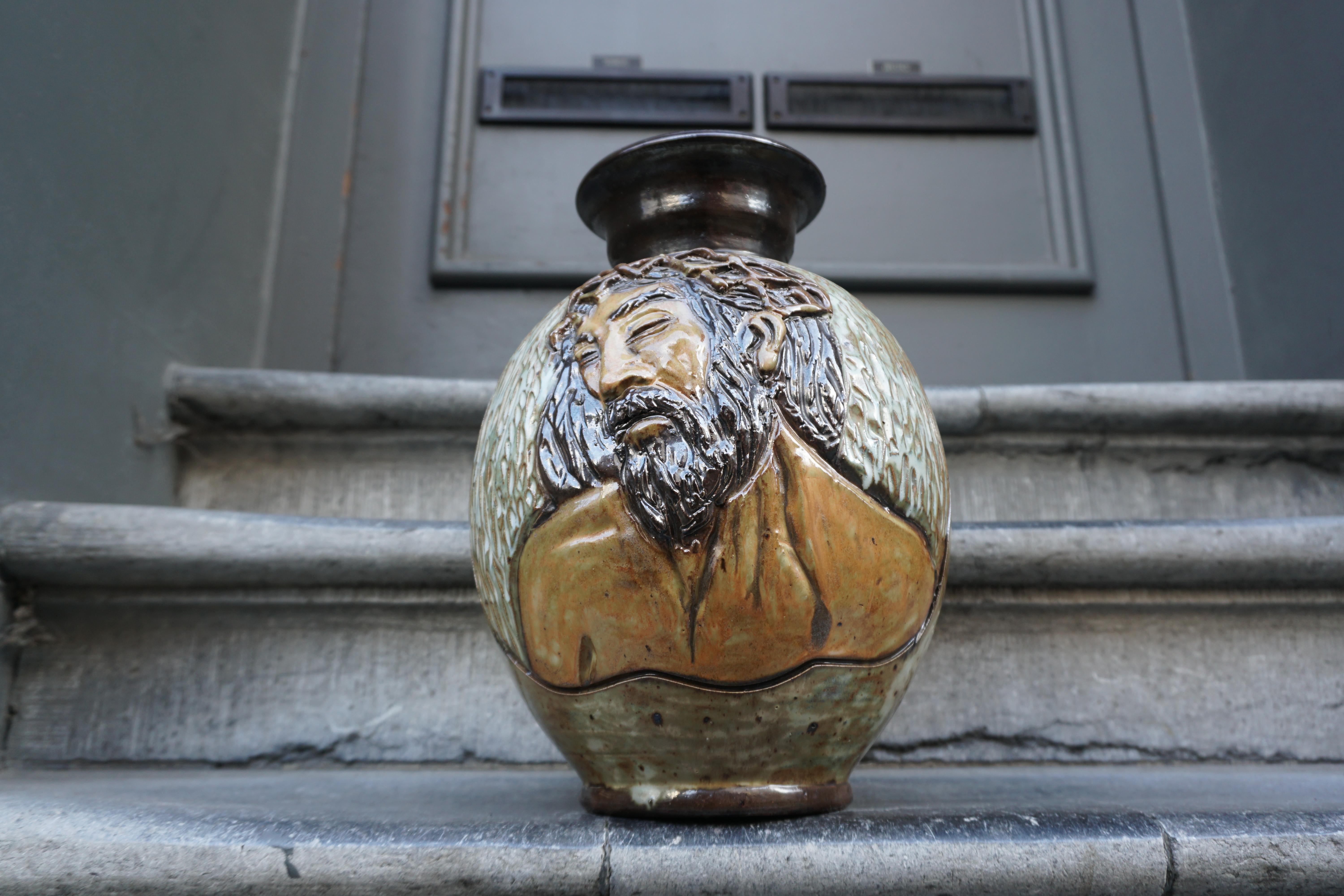 Ceramic Vase of  Christ by Losson Belgium For Sale 2