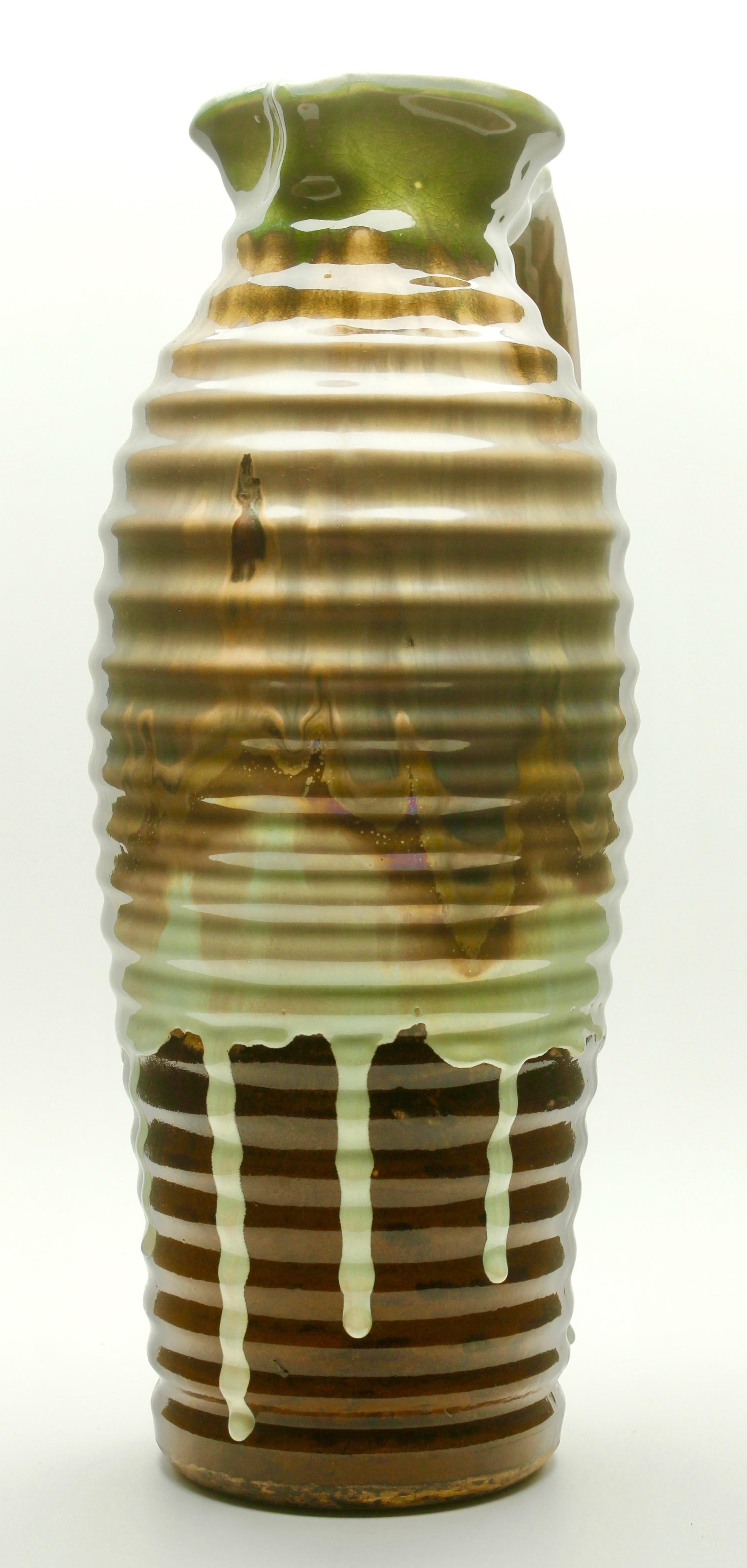 Keramikvase oder Krug, schöne Glasur in Braun- und Grüntönen, um 1930 (Mitte des 20. Jahrhunderts) im Angebot