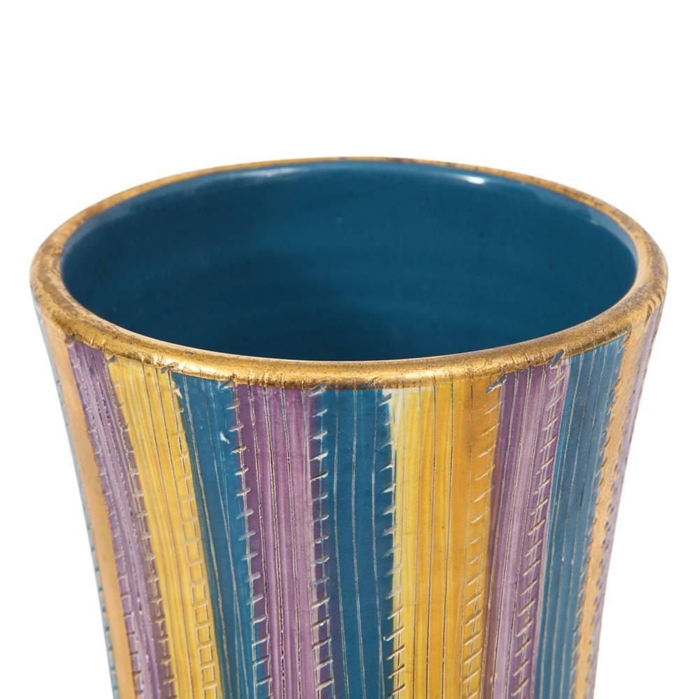 Elbee Vase, Ceramic Stripes, Pastel and Gold, Signed 1