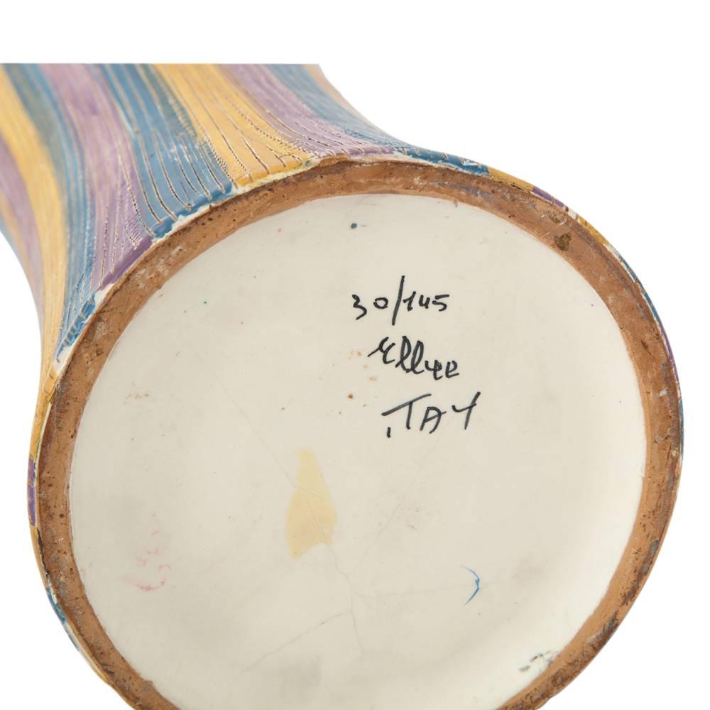 Elbee Vase, Ceramic Stripes, Pastel and Gold, Signed 3