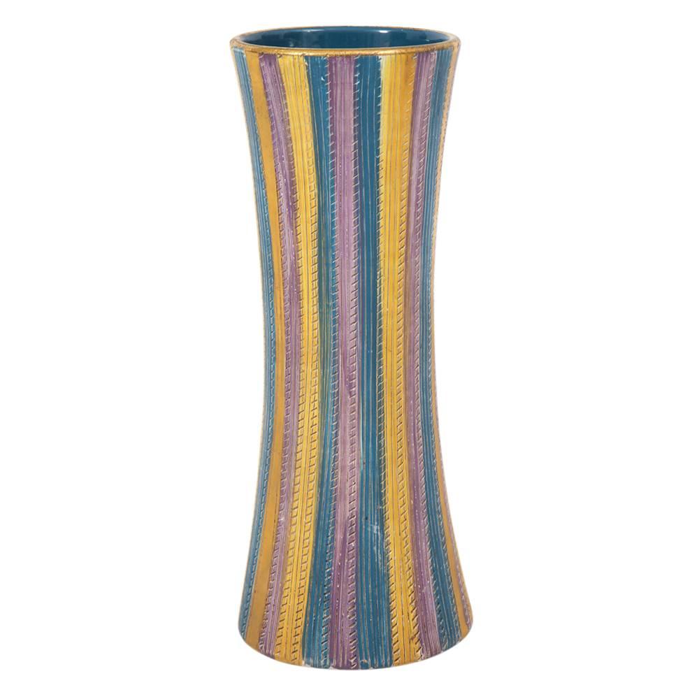 Mid-Century Modern Elbee Vase, Ceramic Stripes, Pastel and Gold, Signed