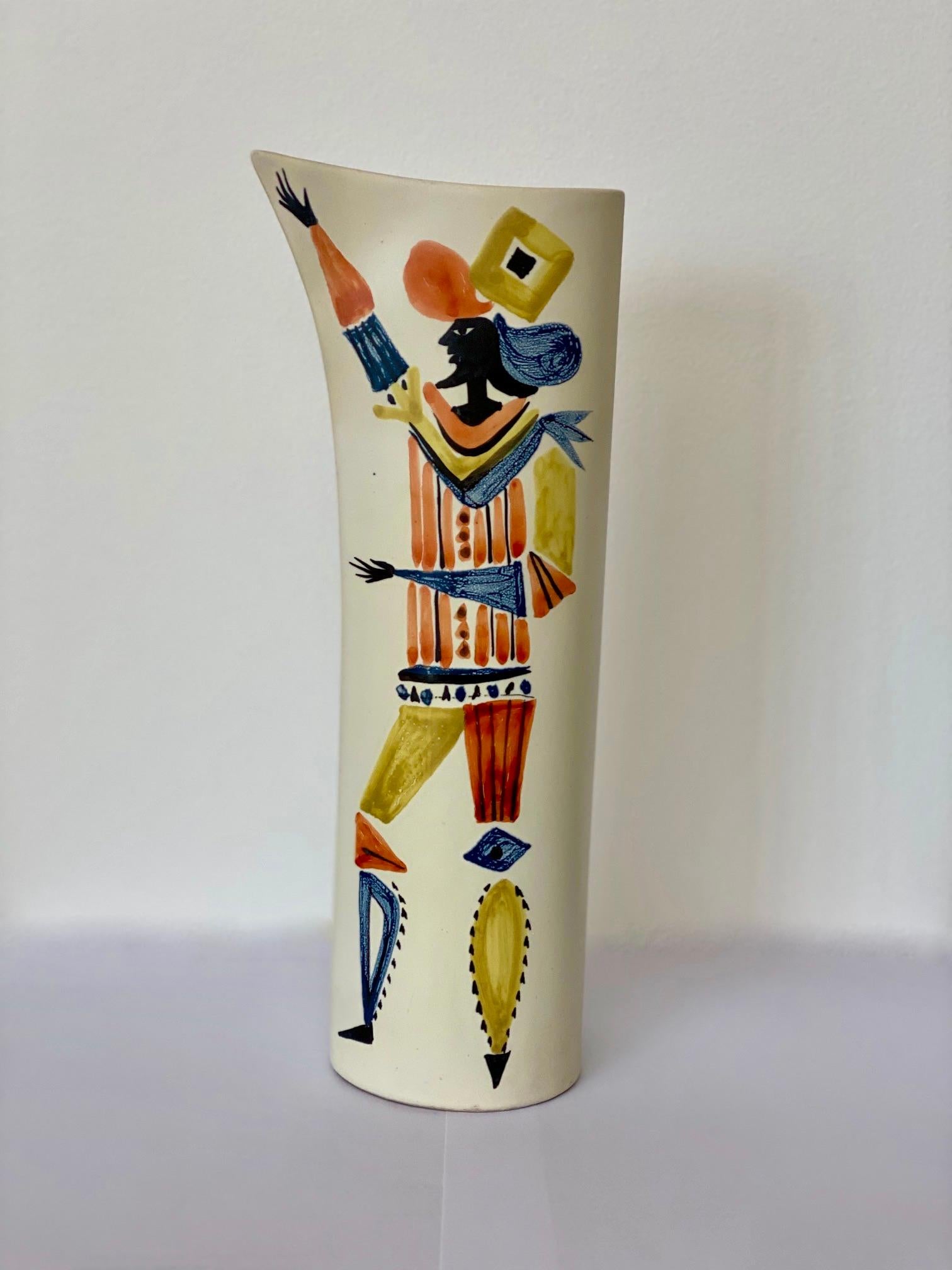 Roger Capron (1922-2006)
Stilisierte Vase mit Figur signiert Capron Vallauris
Maße: H 31 cm x L 12 cm.