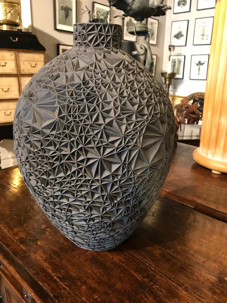 Carved Ceramic Vase ‘Primavera’ by Leah Jensen For Sale