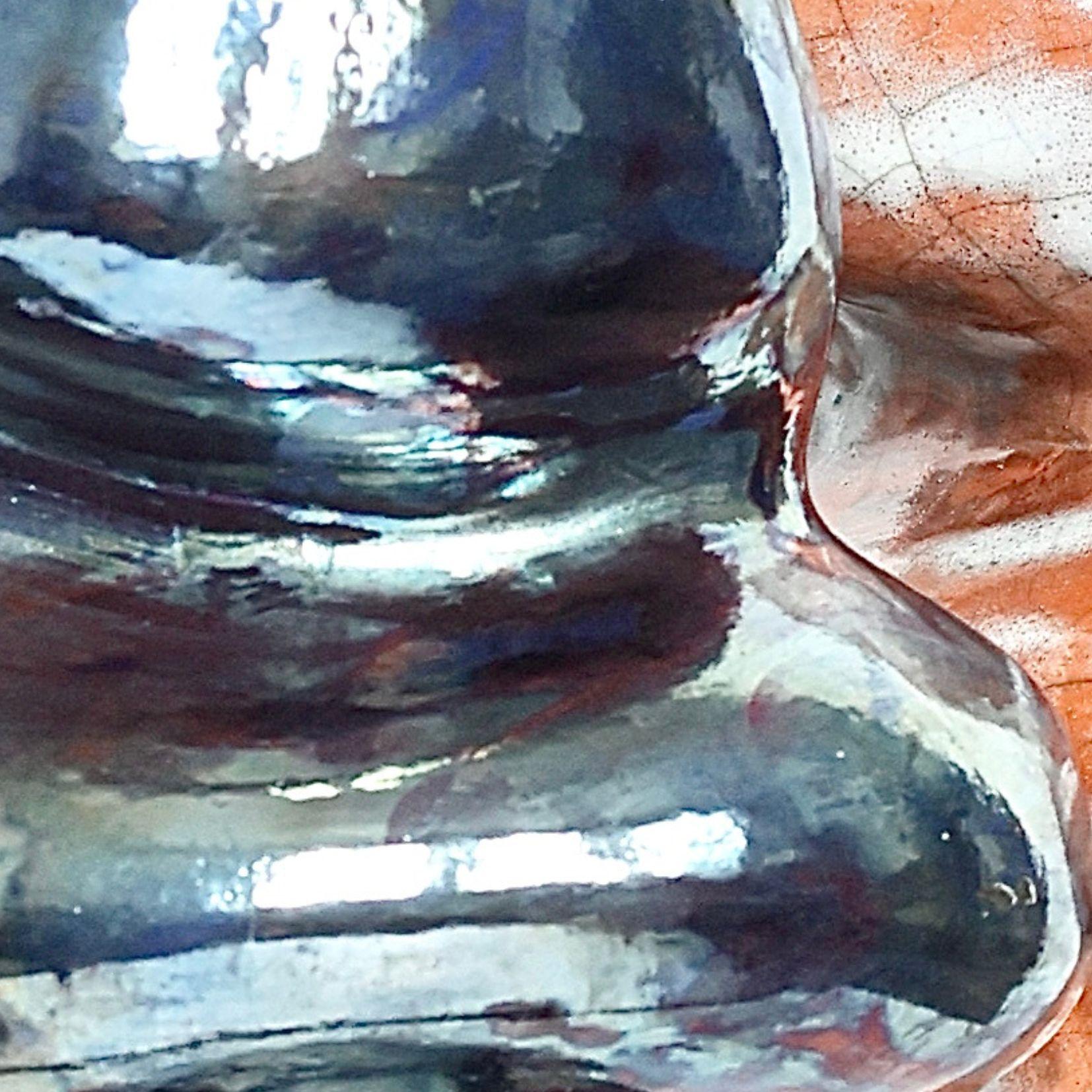 Glazed Ceramic Vase, Raku, Handmade, Unique Art For Sale