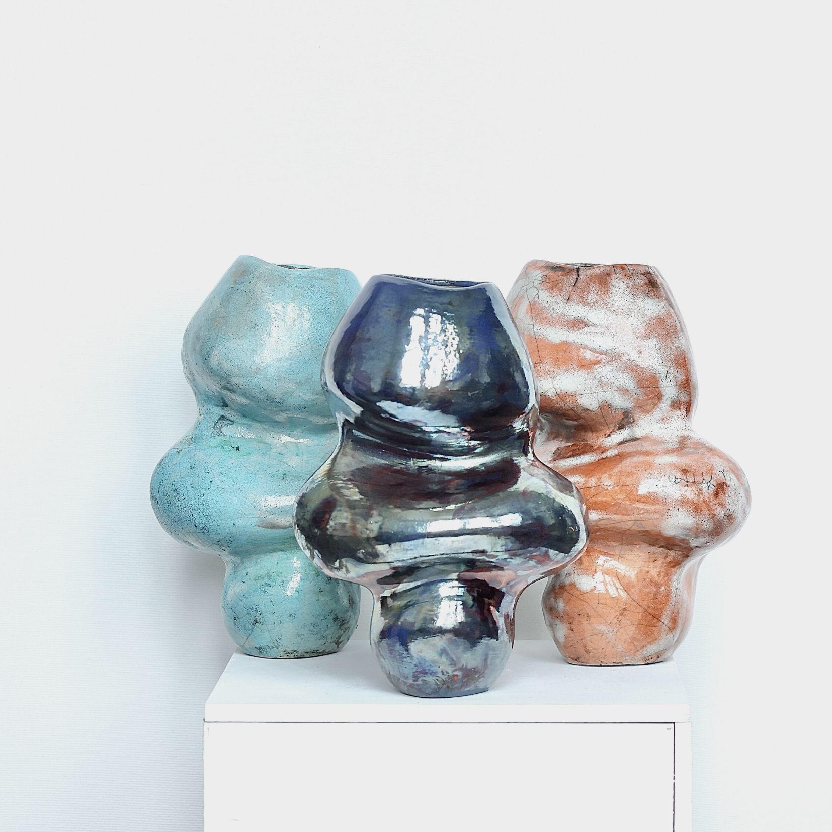 Ceramic Vase, Raku, Handmade, Unique Art In New Condition For Sale In GDAŃSK, PL