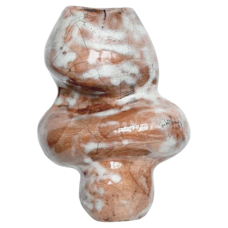 Rustic Raku Anthracite Yellow Ceramic Vase For Sale at 1stDibs