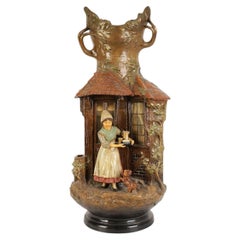 Ceramic Vase Sculptor August Otto by Johann Maresch, End of 19th-Beg. of 20th C.