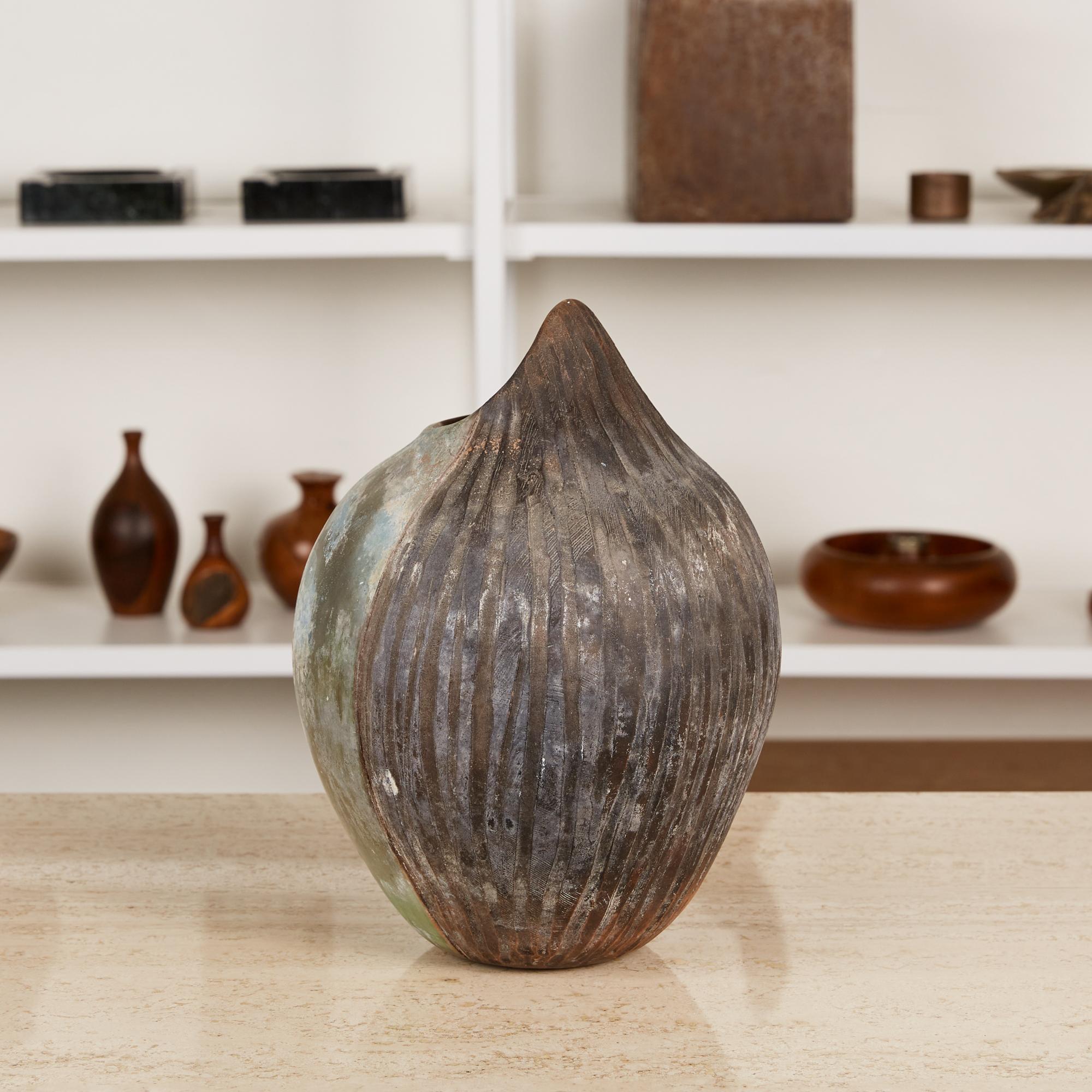 Modern Studio Ceramic Vessel with Incised Striation