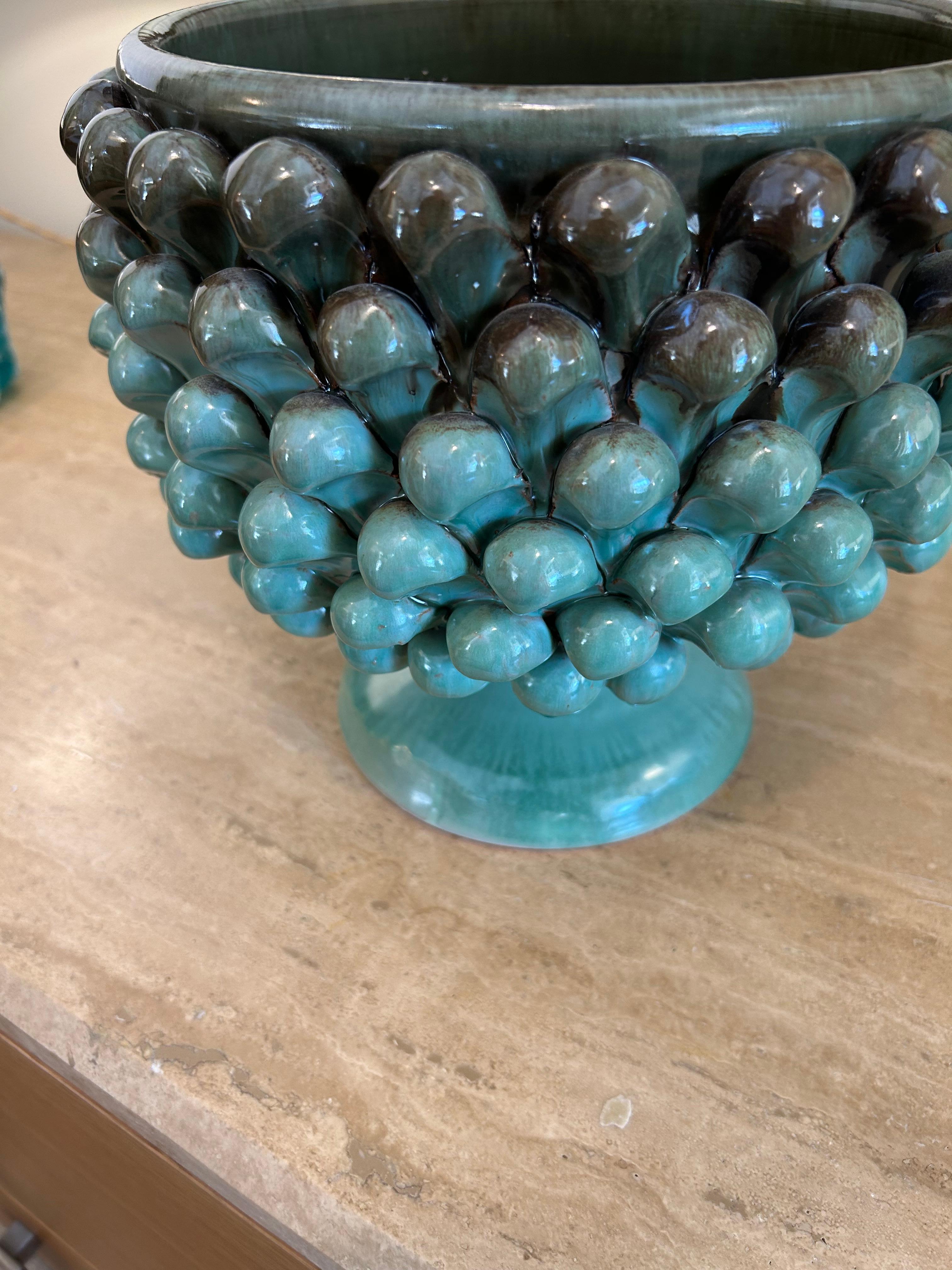 vase en céramique, turquoise, floral en vente 2