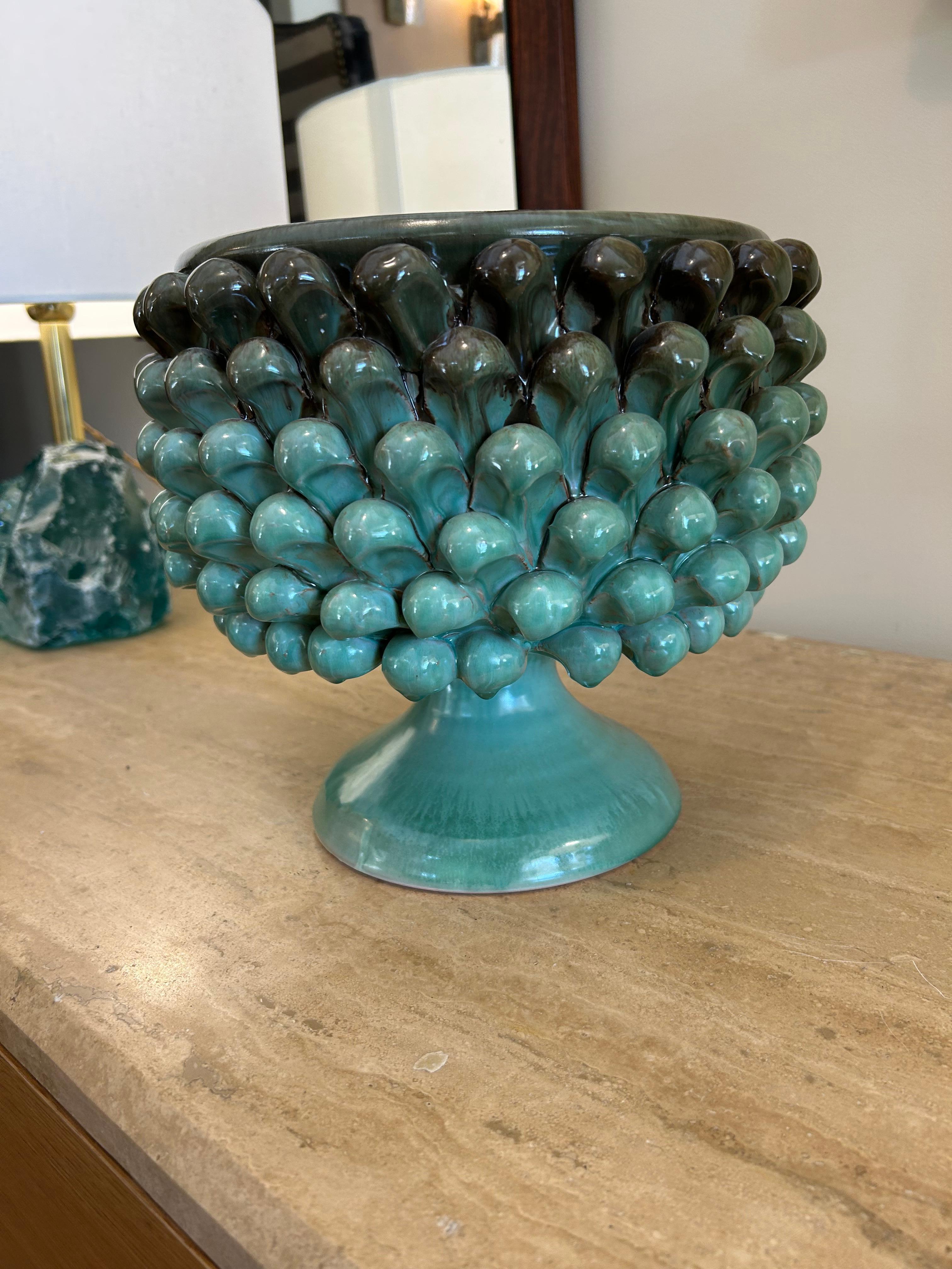 vase en céramique, turquoise, floral en vente 3