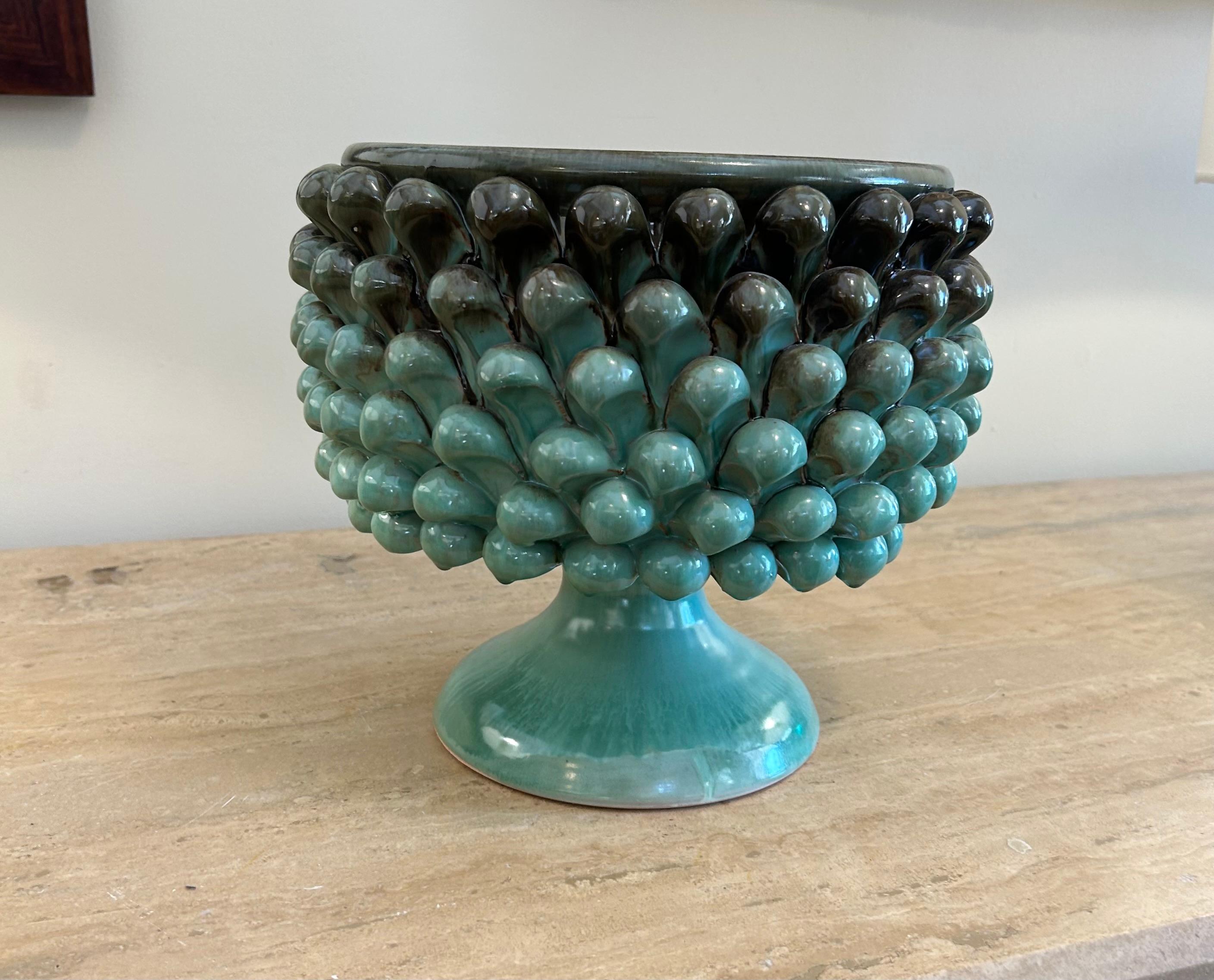 vase en céramique, turquoise, floral en vente 4
