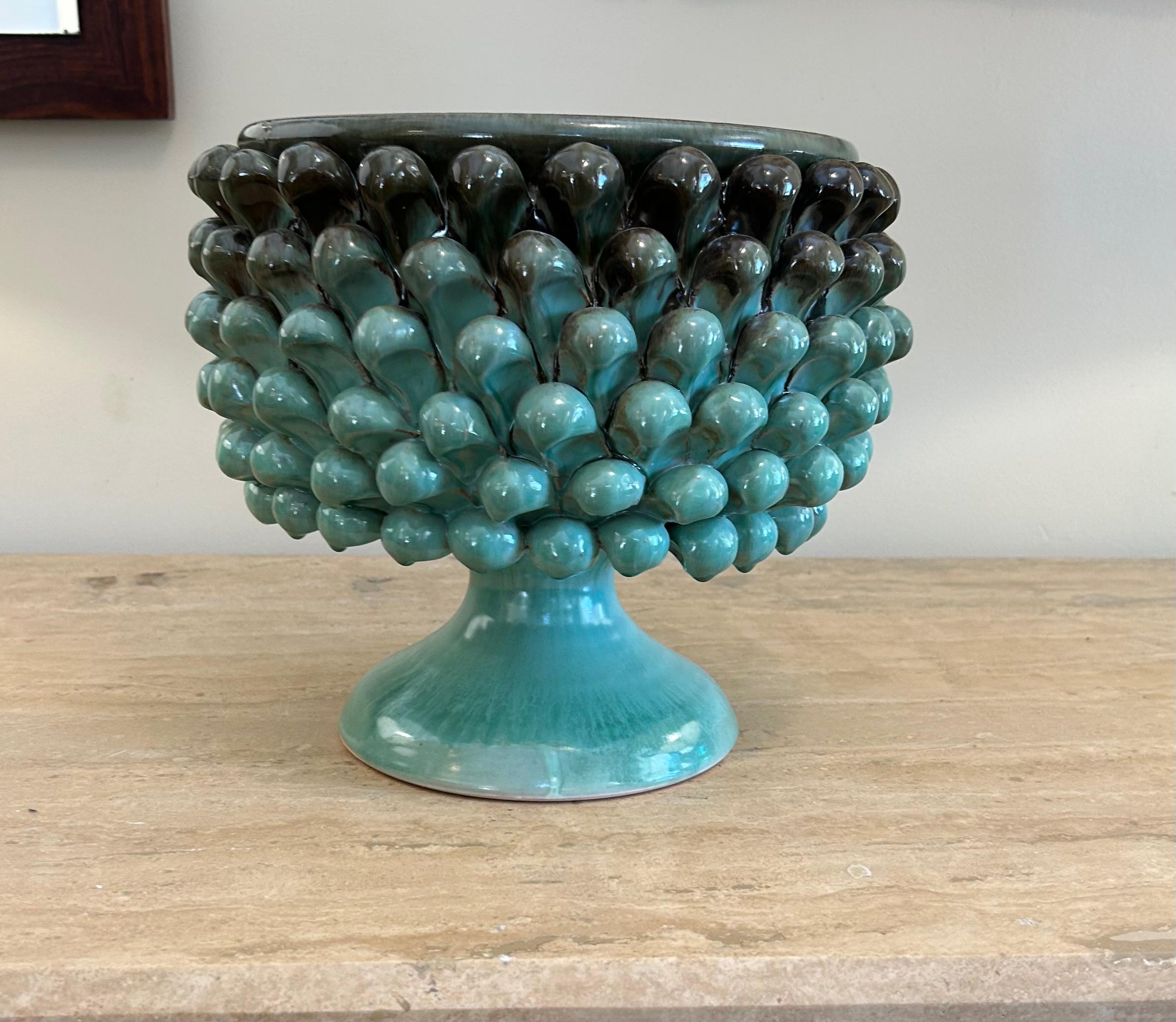 vase en céramique, turquoise, floral en vente 5