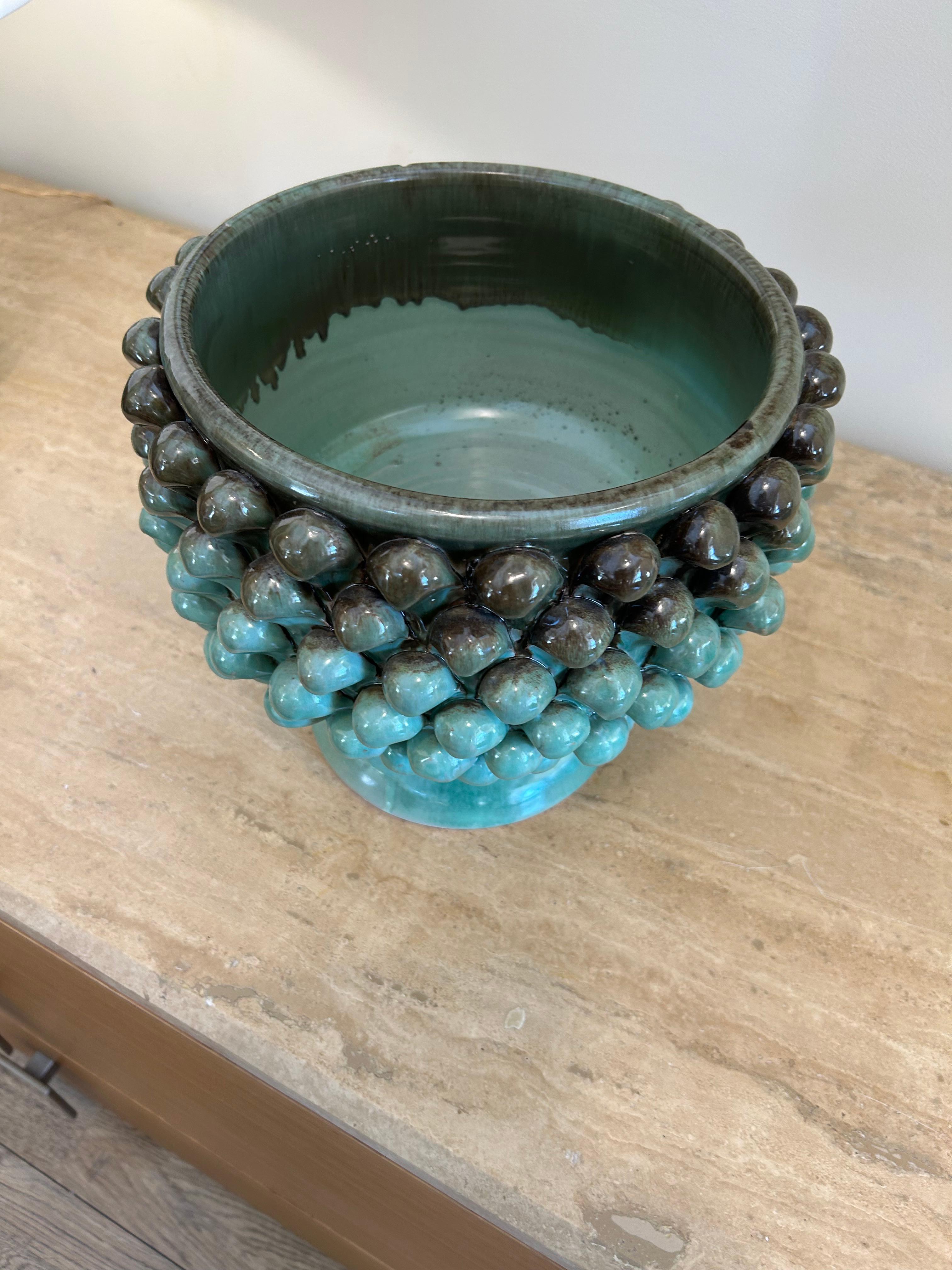 vase en céramique, turquoise, floral en vente 6