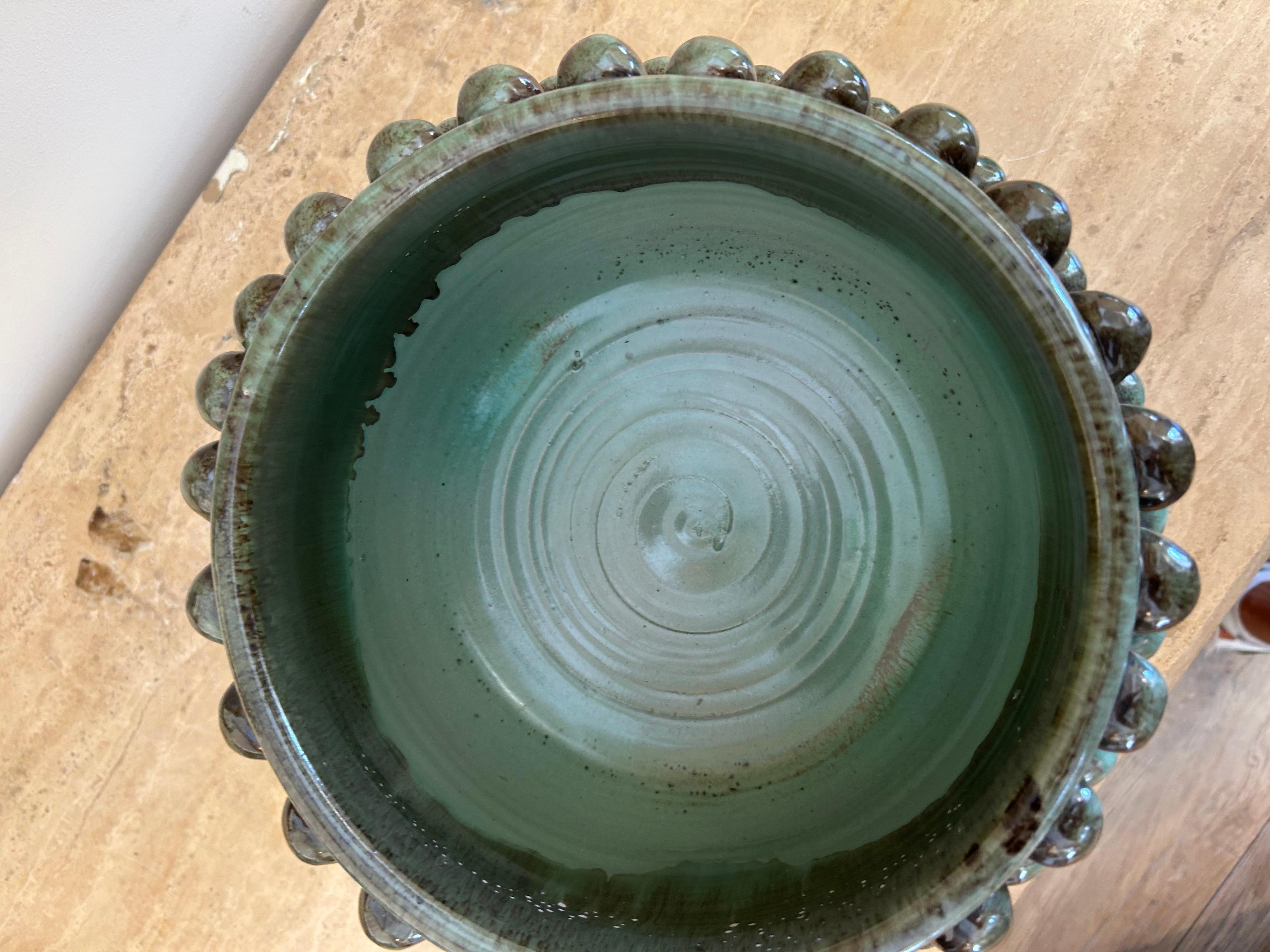 Mid-Century Modern vase en céramique, turquoise, floral en vente