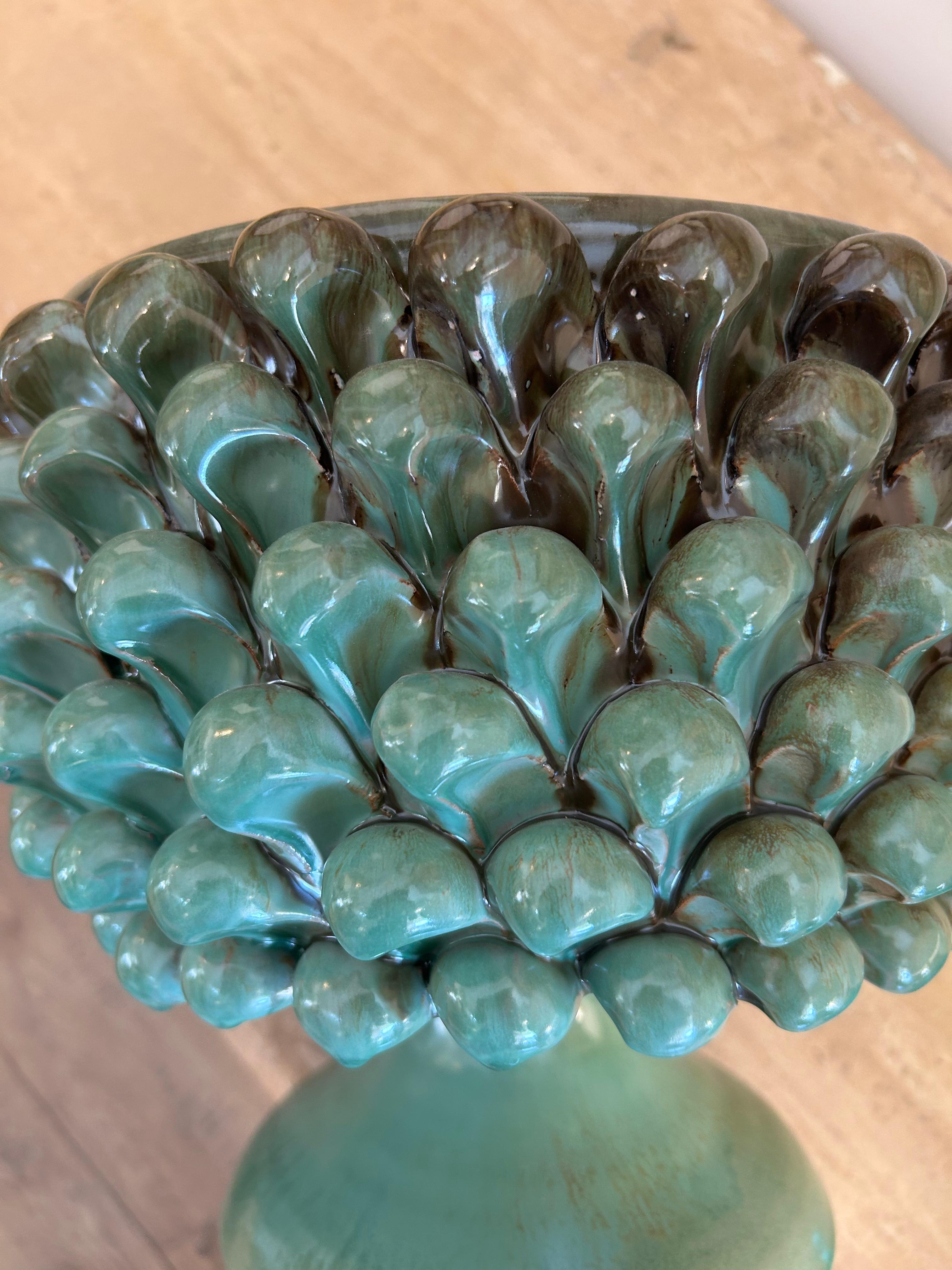 italien vase en céramique, turquoise, floral en vente