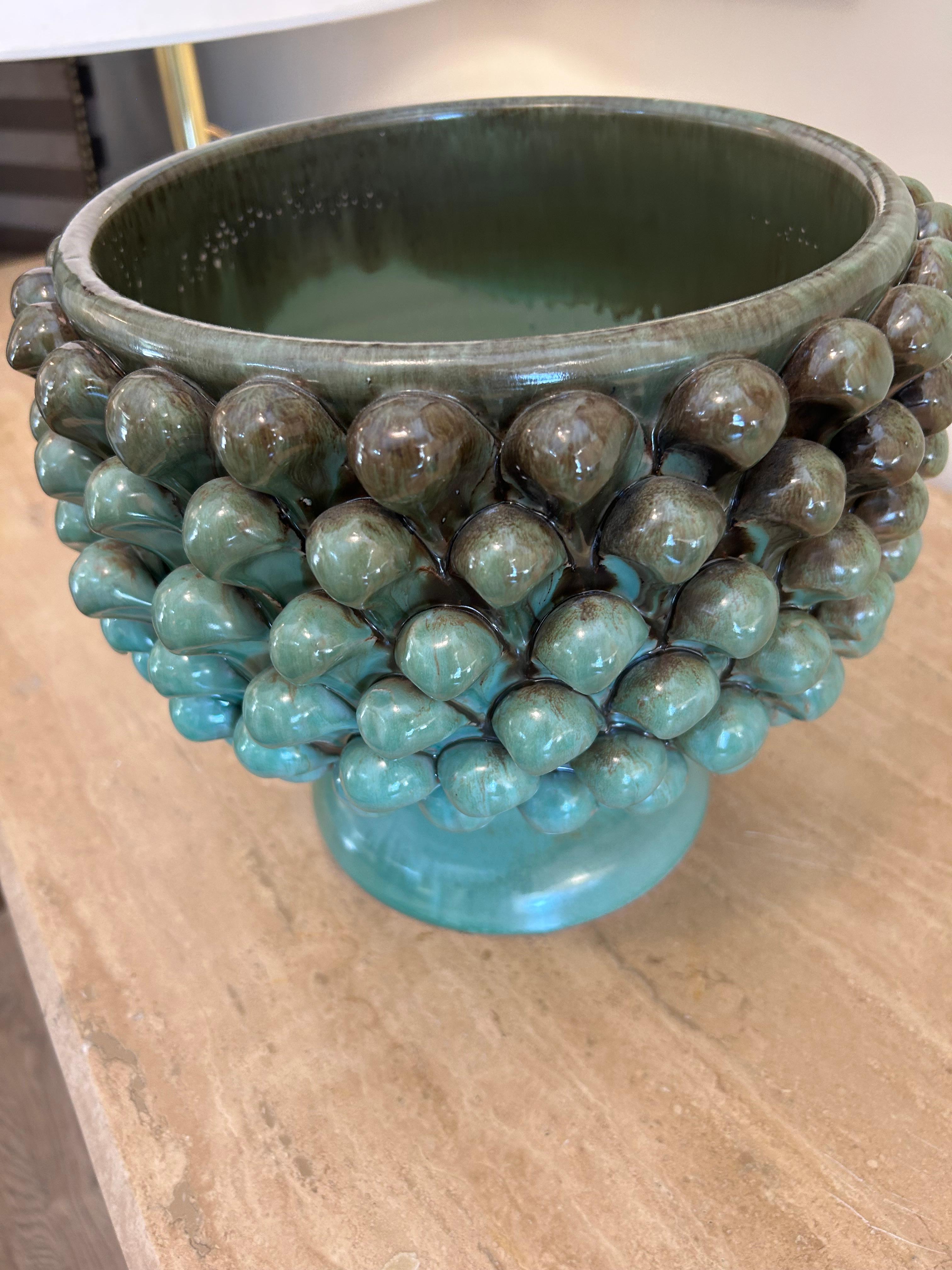 Céramique vase en céramique, turquoise, floral en vente