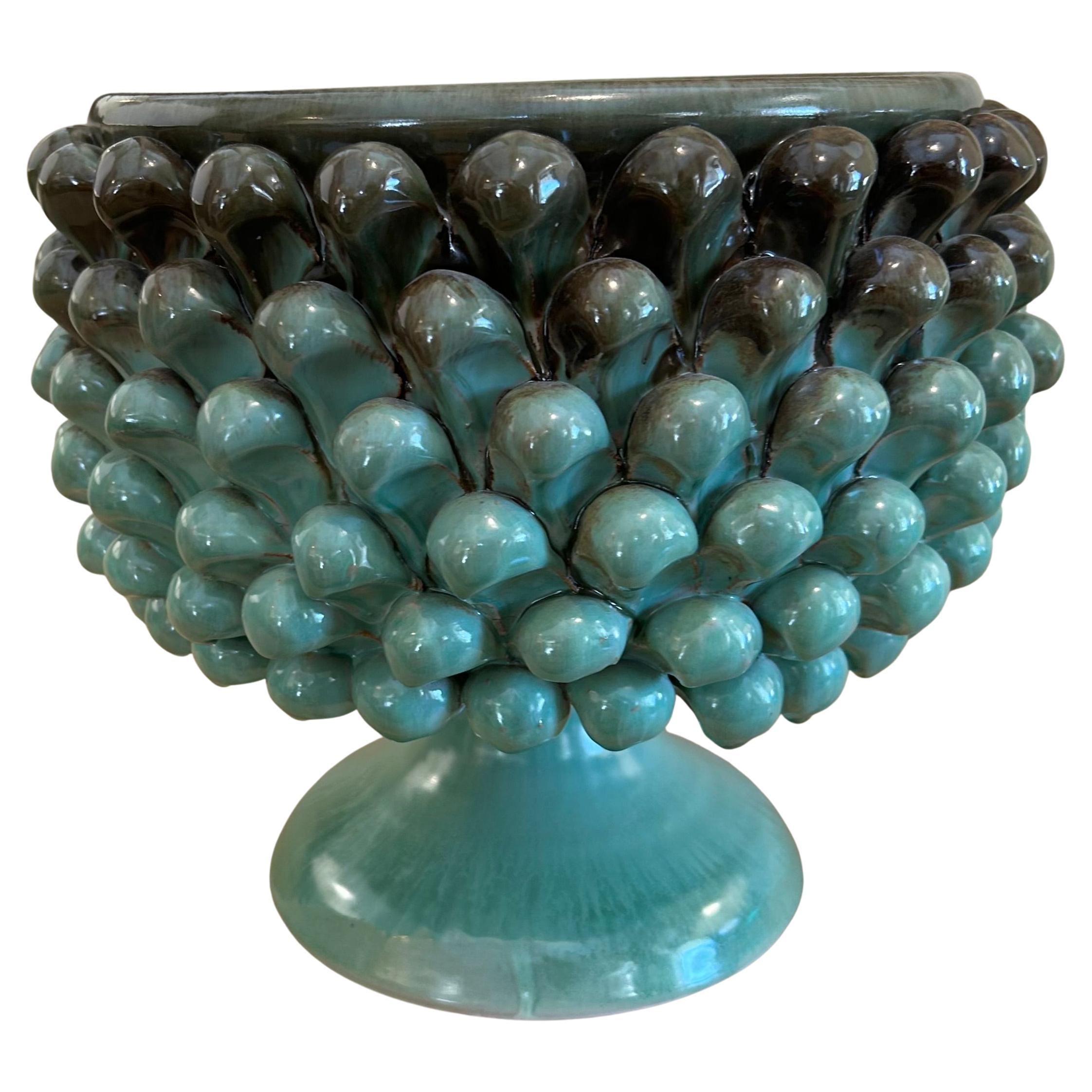 vase en céramique, turquoise, floral