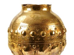 Jarrón de Cerámica Vaso Escultura Esférica con Brillo de Oro de 24 Kilates, Italia