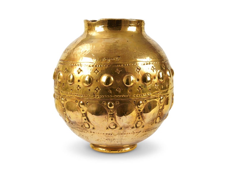 Ceramic Vase Vessel 24 Karat Gold Luster Sculpture Spherical