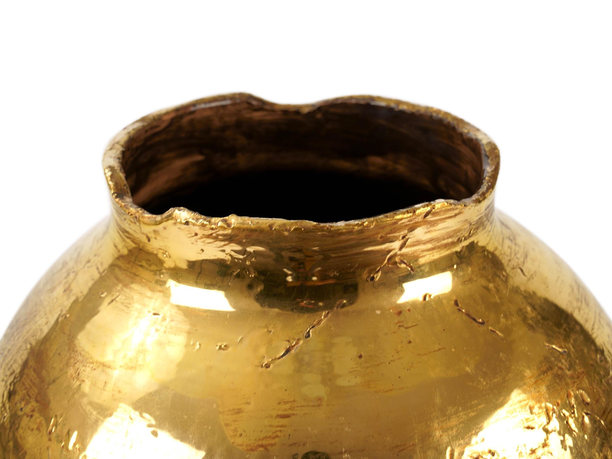 Hand-Painted Ceramic Vase Vessel 24 Karat Gold Luster Sculpture Spherical Centerpiece, Italy  For Sale
