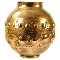 Vase en céramique, vase lustré or 24 carats, pièce maîtresse sphérique, Italie 