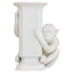 Retro Ceramic Vase Whit Monkey Sculpture, by Vivai del Sud, Italy, c. 1980, Signed