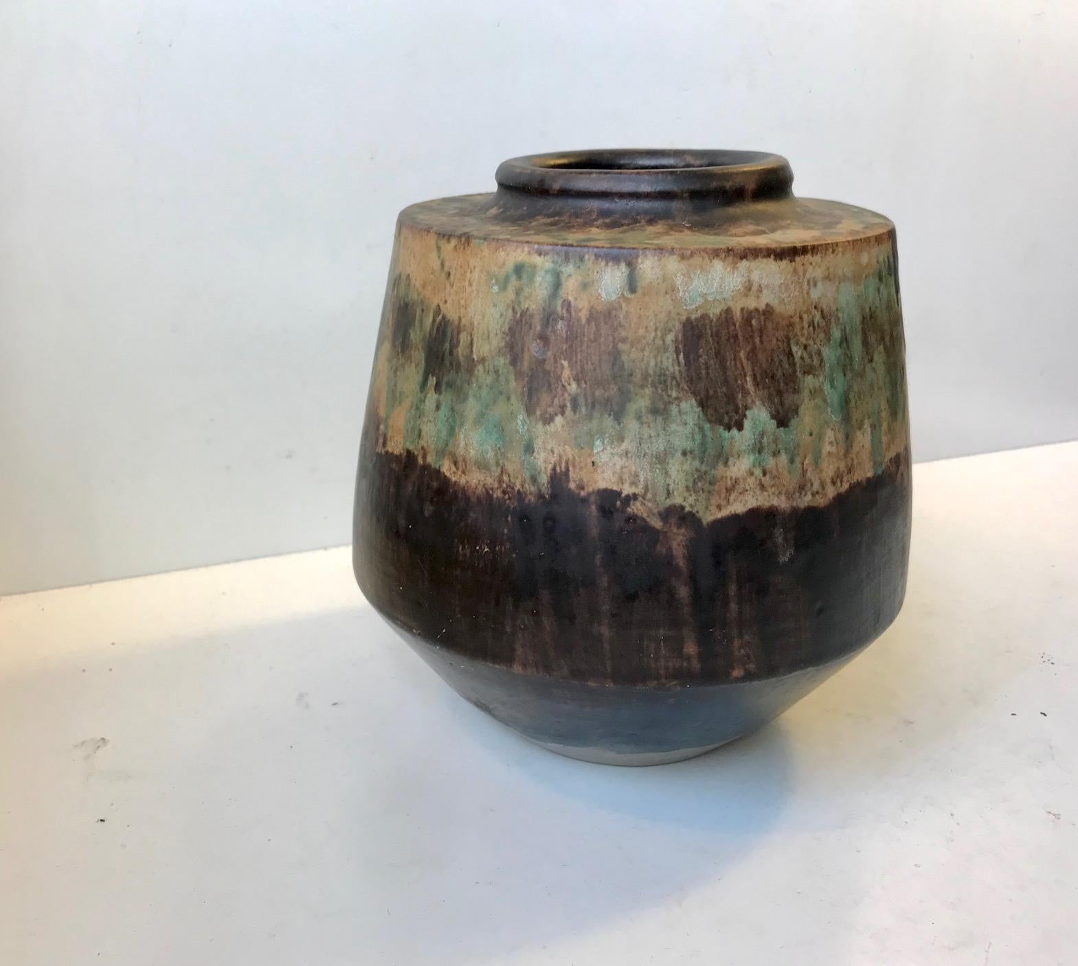 Scandinavian Modern Ceramic Vase with Abstract Autumn Glaze by Josef Etienne Van Wonterghem, 1970s For Sale