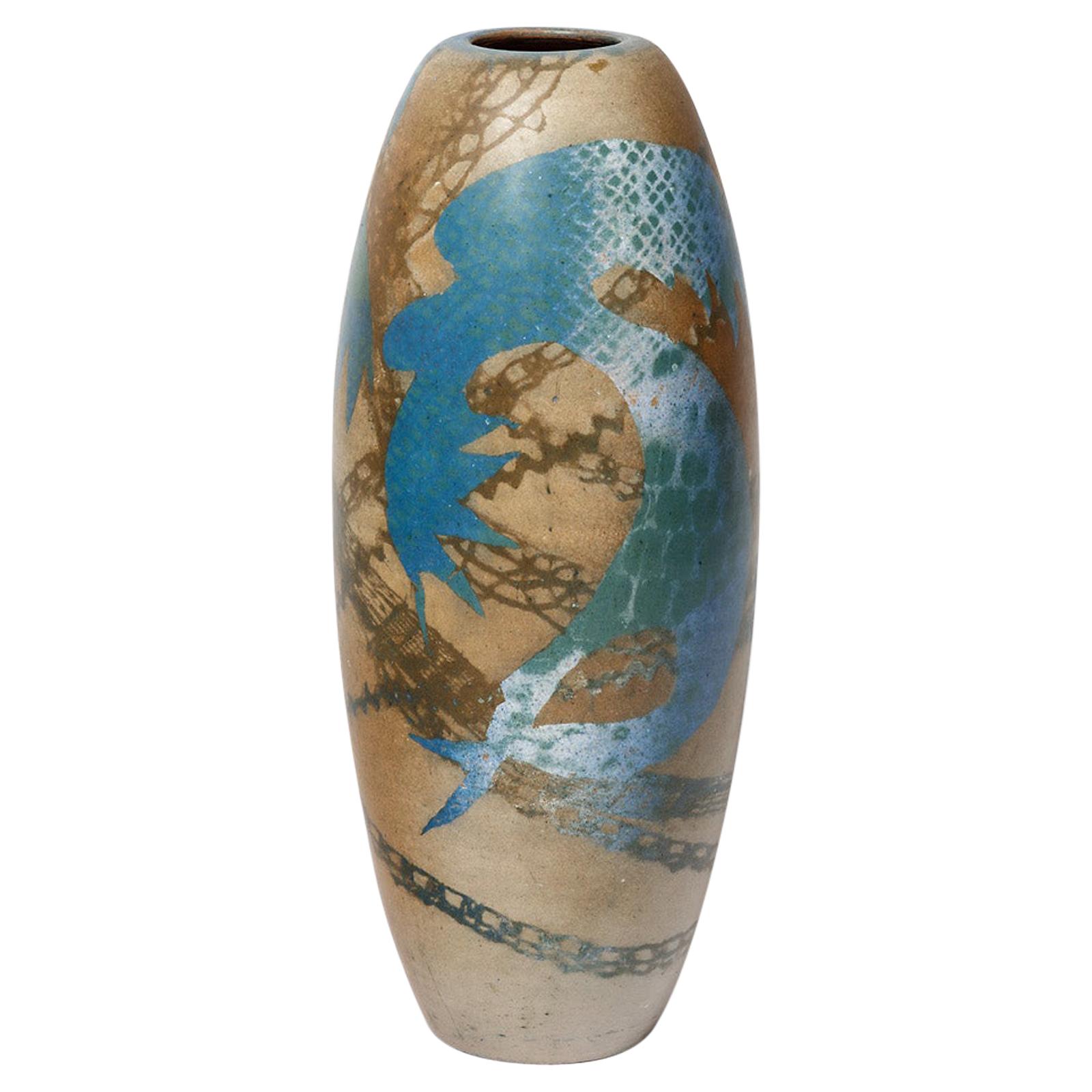 Vase en céramique à décoration abstraite, vers 19801990, par Sophie Combres