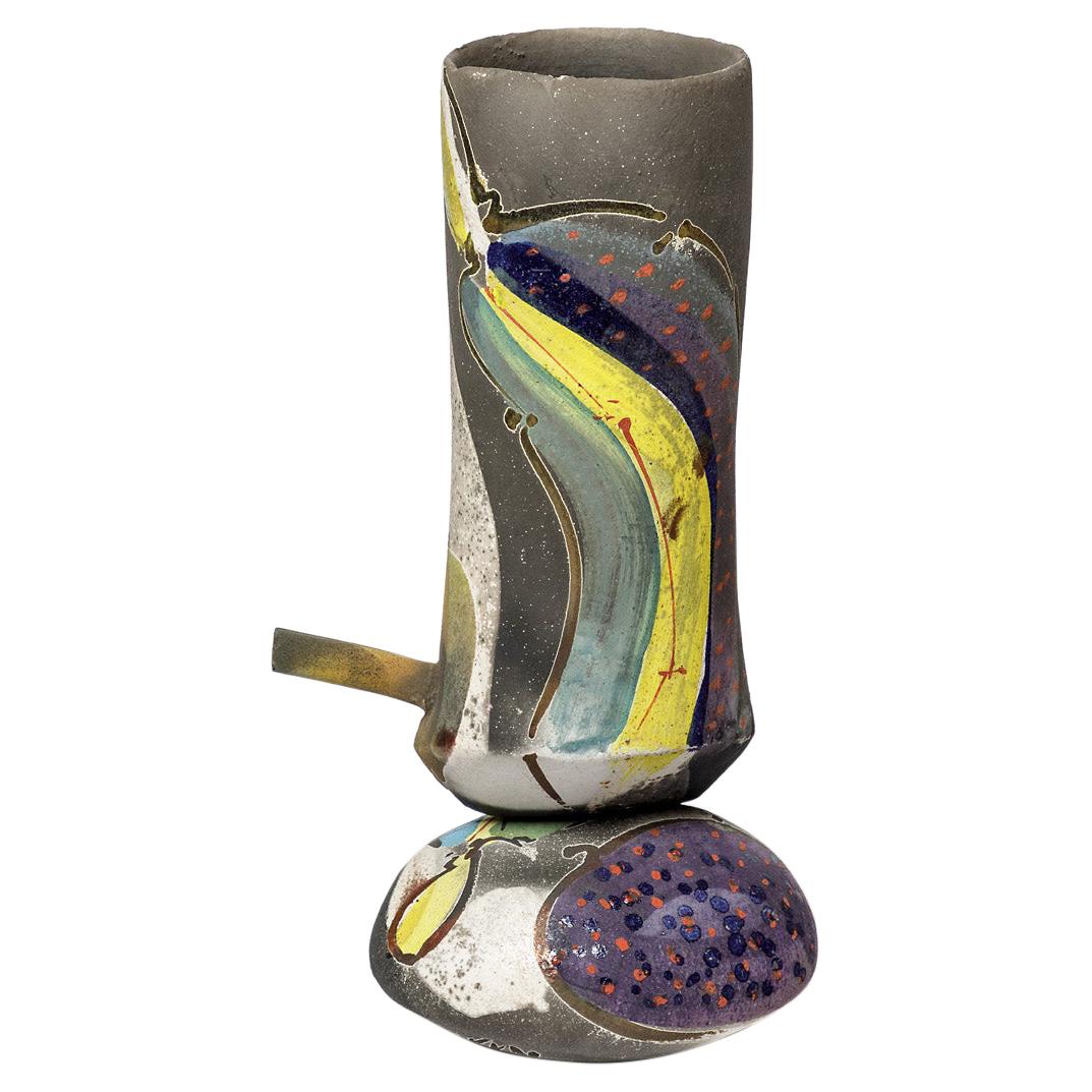 Ceramic Vase with Abstract Glaze Decoration by David Miller, circa 1990 For Sale