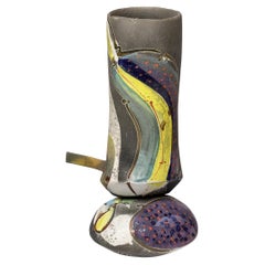 Ceramic Vase with Abstract Glaze Decoration by David Miller, circa 1990