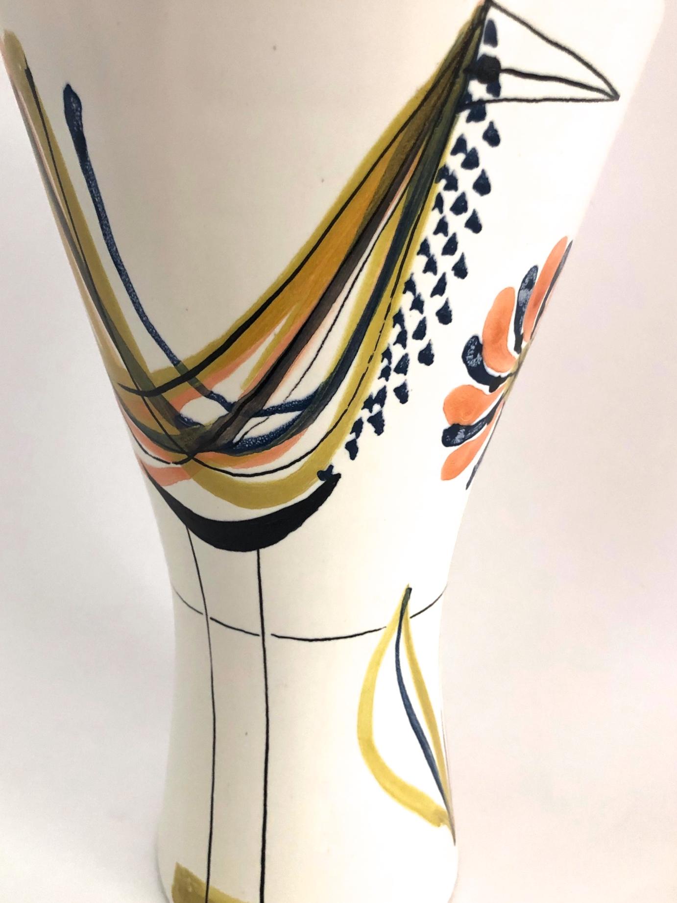 Ceramic Vase with Bird and Flower Signed by Roger Capron Vallauris, 1950s In Good Condition In Paris, FR