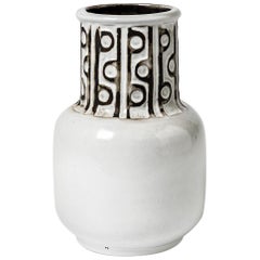 Ceramic Vase with Black and White Glazes Decoration, Signed Polaris, 1970