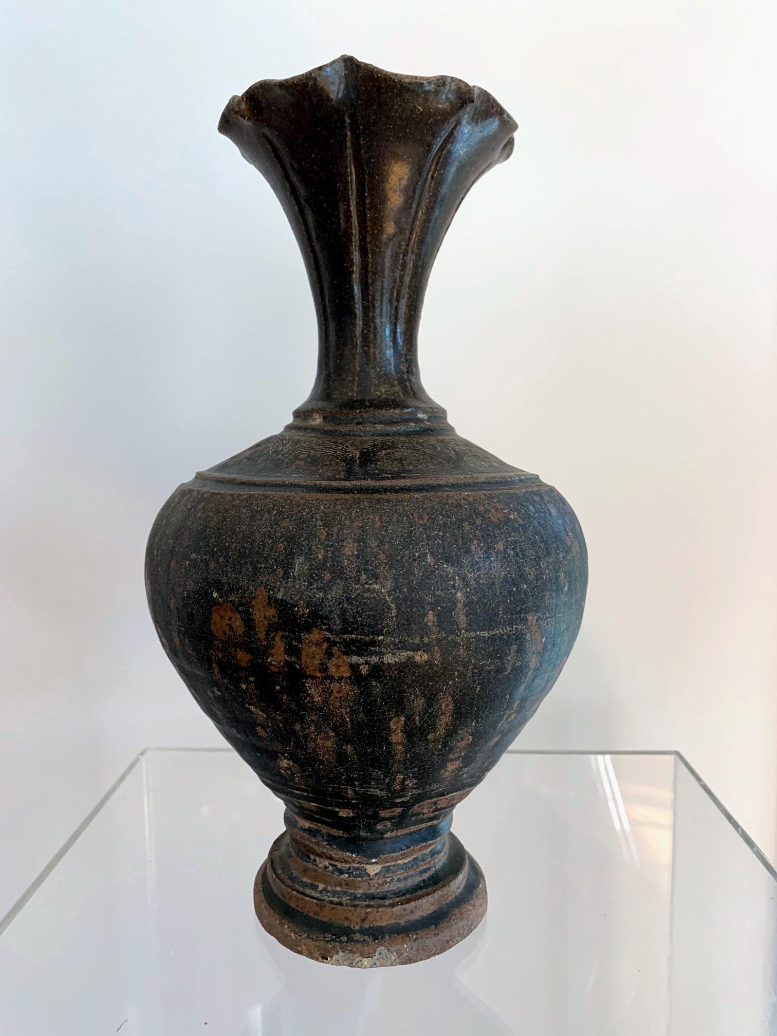 Archaistic Ceramic Vase with Black Glaze Khmer Angkor Period