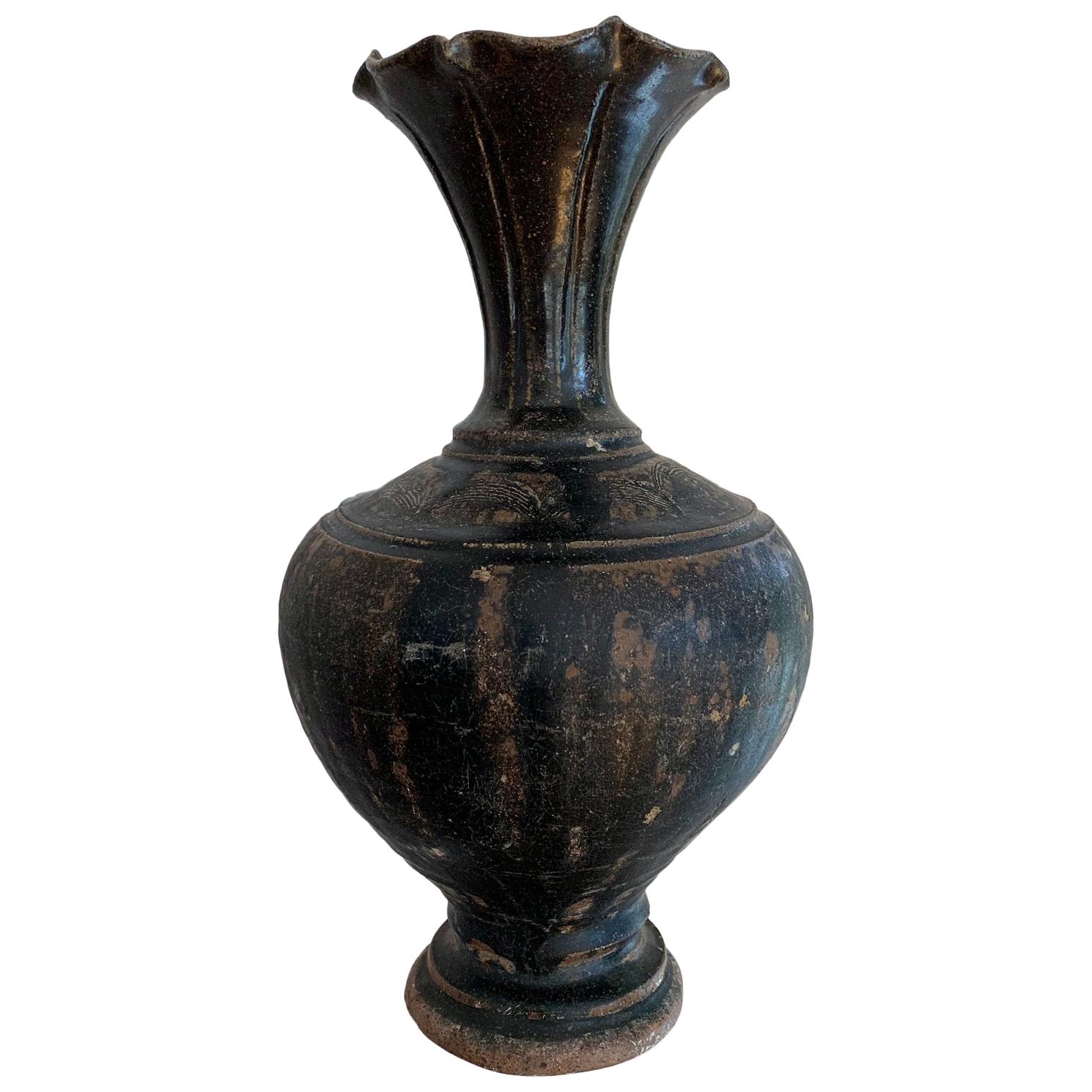 Ceramic Vase with Black Glaze Khmer Angkor Period
