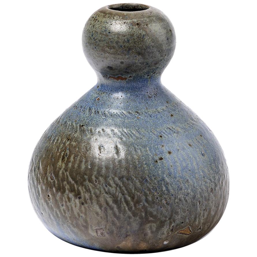 Ceramic Vase with Blue and Brown Glazes Decoration, circa 1880-1900 For Sale