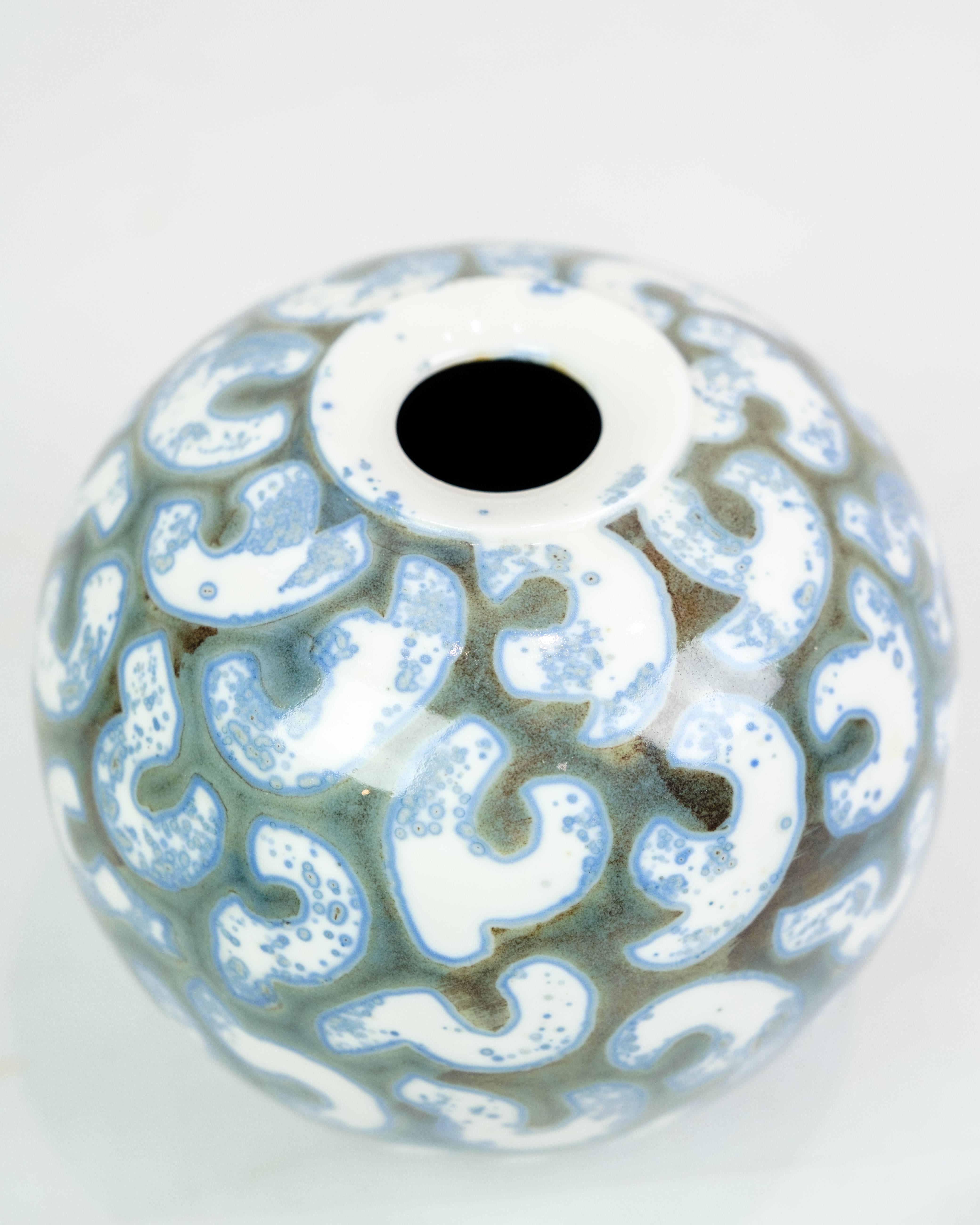Danish Ceramic Vase With Blue and White Patterned, Designed By Per Weiss From 1990s For Sale