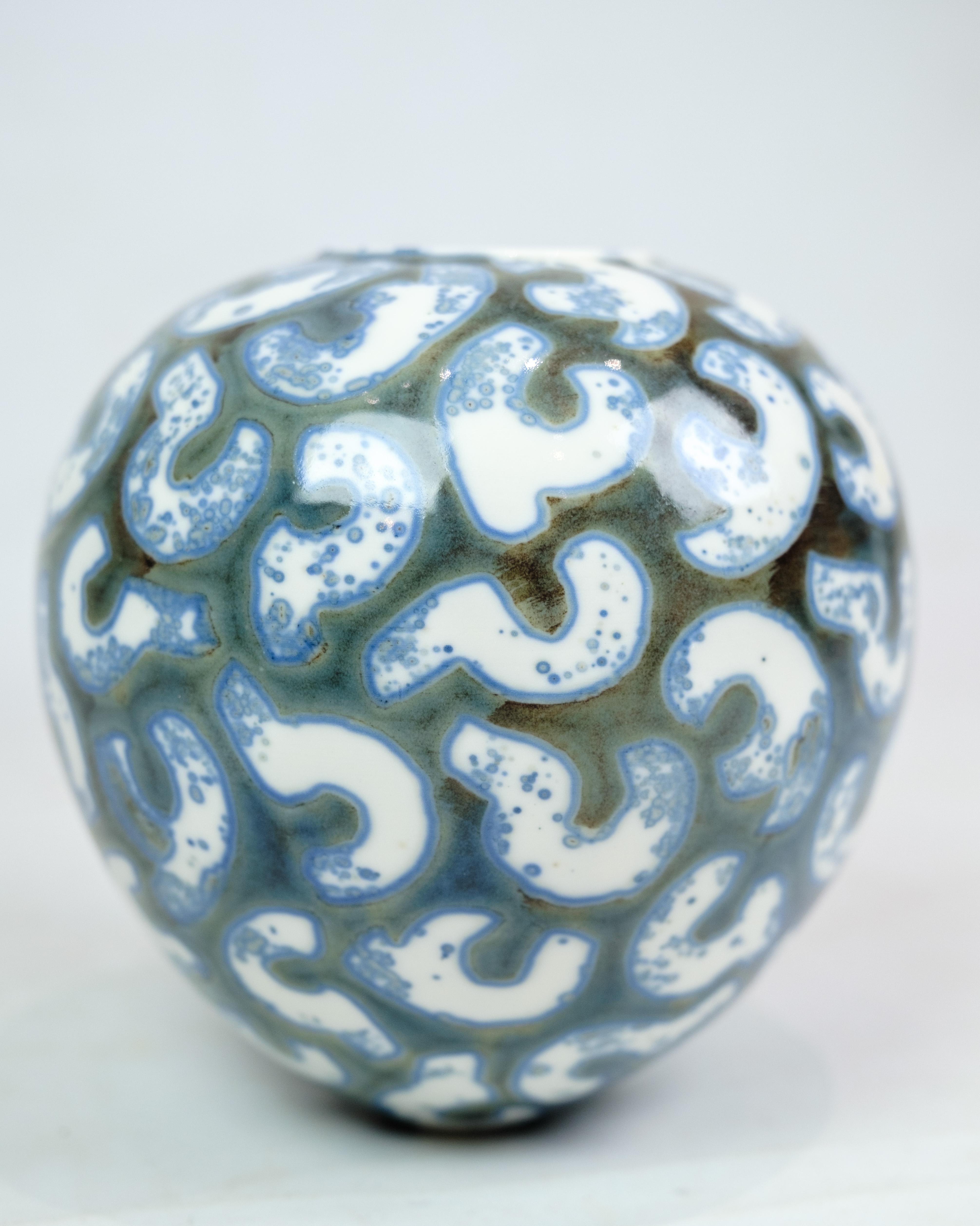 Ceramic Vase With Blue and White Patterned, Designed By Per Weiss From 1990s In Good Condition For Sale In Lejre, DK