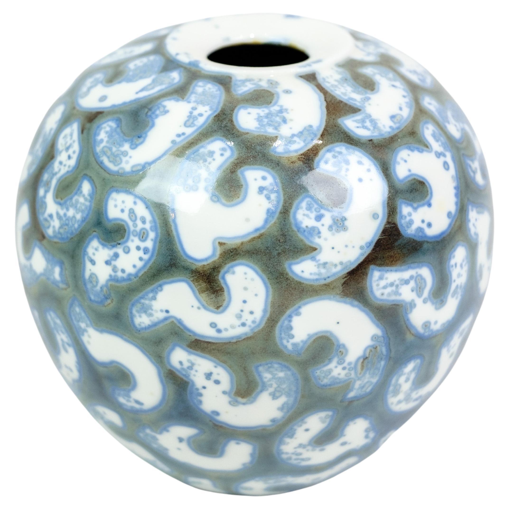 Ceramic Vase With Blue and White Patterned, Designed By Per Weiss From 1990s For Sale