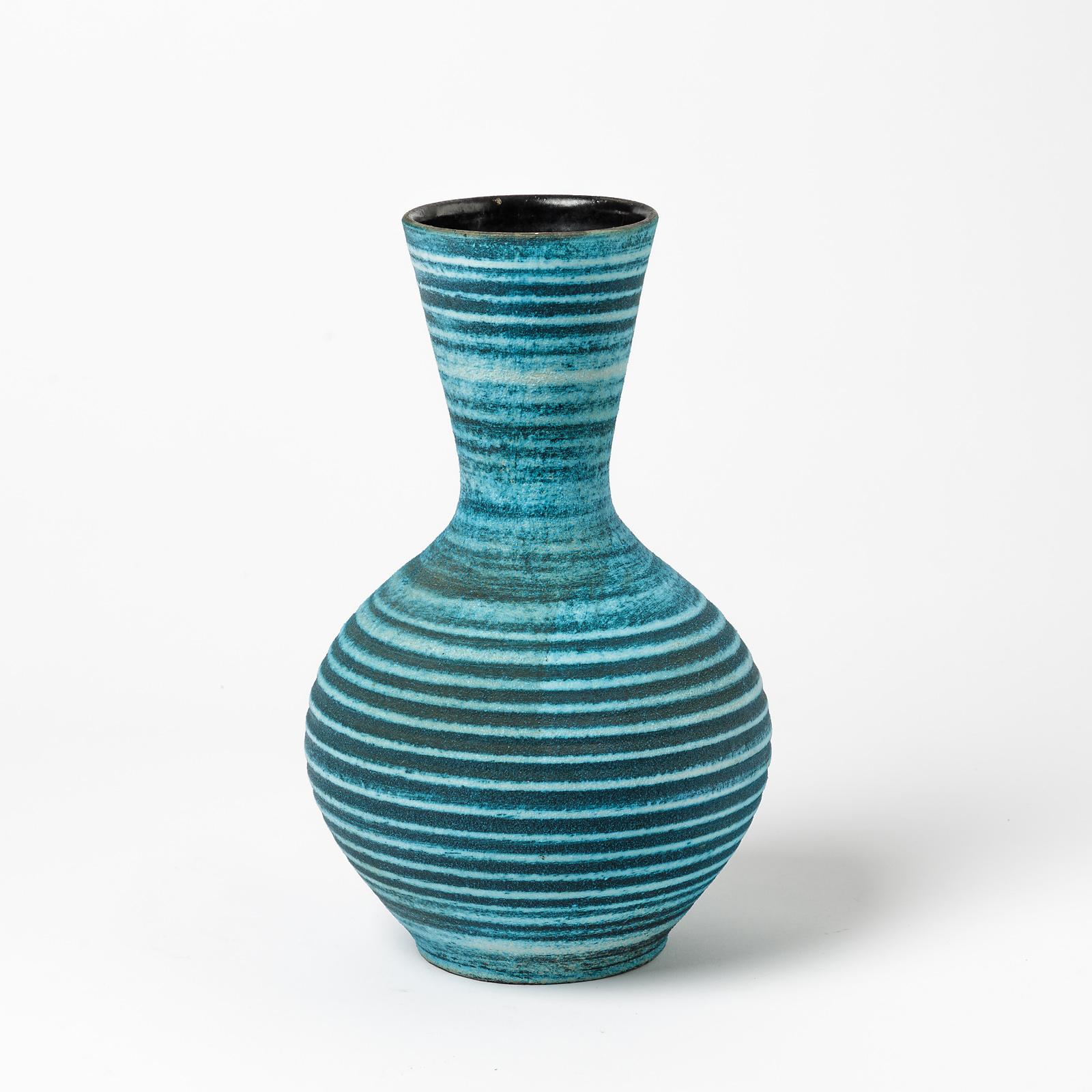 Ceramic Vase with Blue Glaze Decoration by Accolay, circa 1960-1970 In Excellent Condition In Saint-Ouen, FR