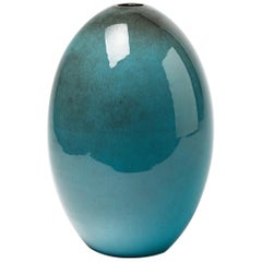 Ceramic Vase with Blue Glaze Decoration, by Gabriel Musarra, Vallauris, 1960
