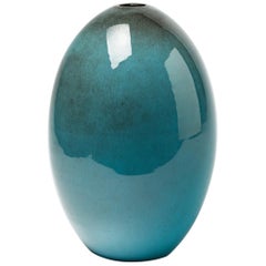 Vase en céramique à décor de glaçure bleue:: par Gabriel Musarra:: Vallauris:: 1960