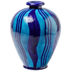 Ceramic Vase with Blue Glazes Decoration, circa 1920, No Signed