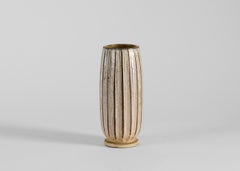 Keramikvase mit braun-weiß gestreifter Glasur, Wallåkra, Schweden, 1960er Jahre