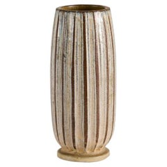 Ceramic Vase with Brown & White Striped Glaze, Wallåkra, Sweden, 1960s