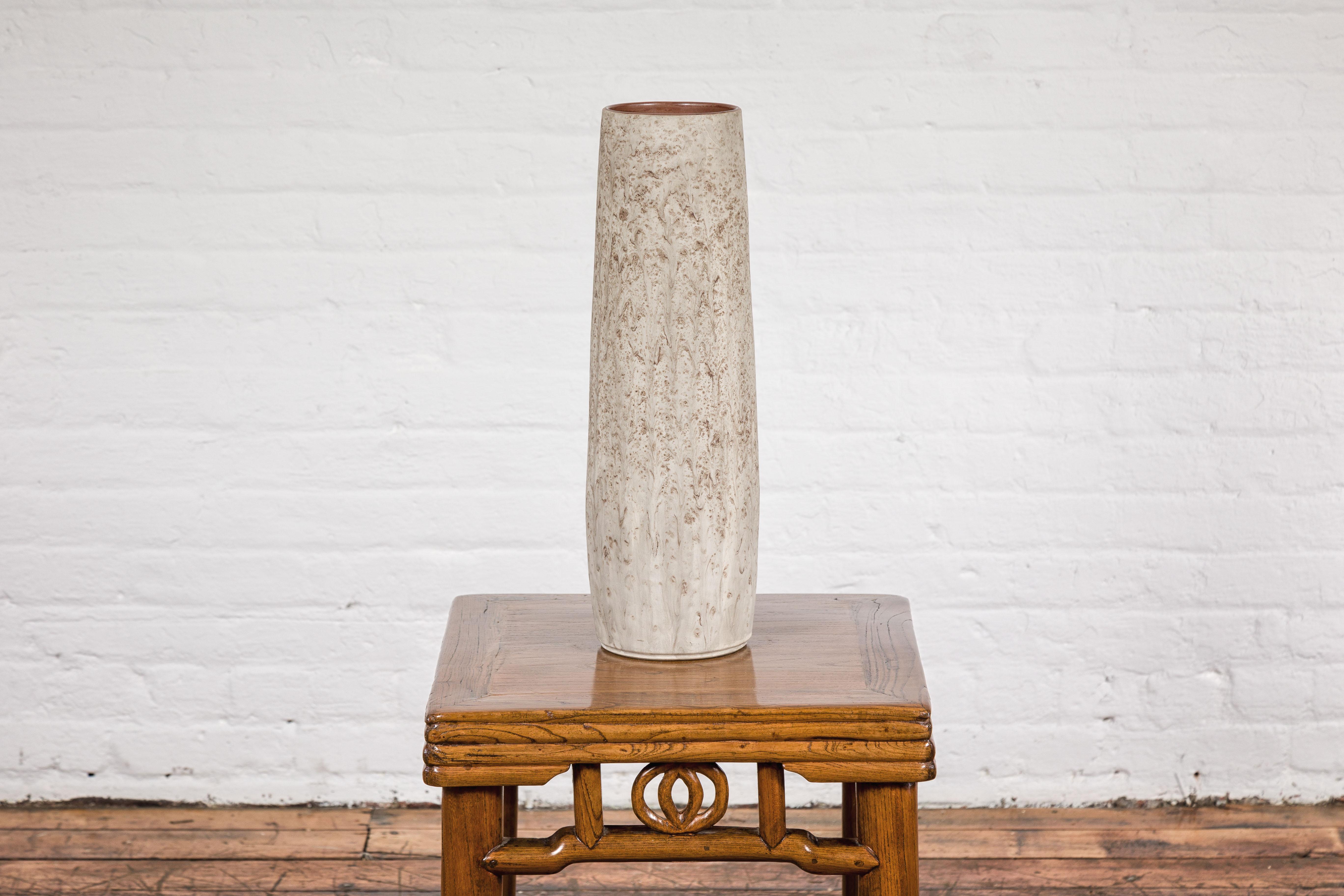 Vase aus Keramik mit cremefarbener, grauer und brauner Lava-Struktur im Angebot 6