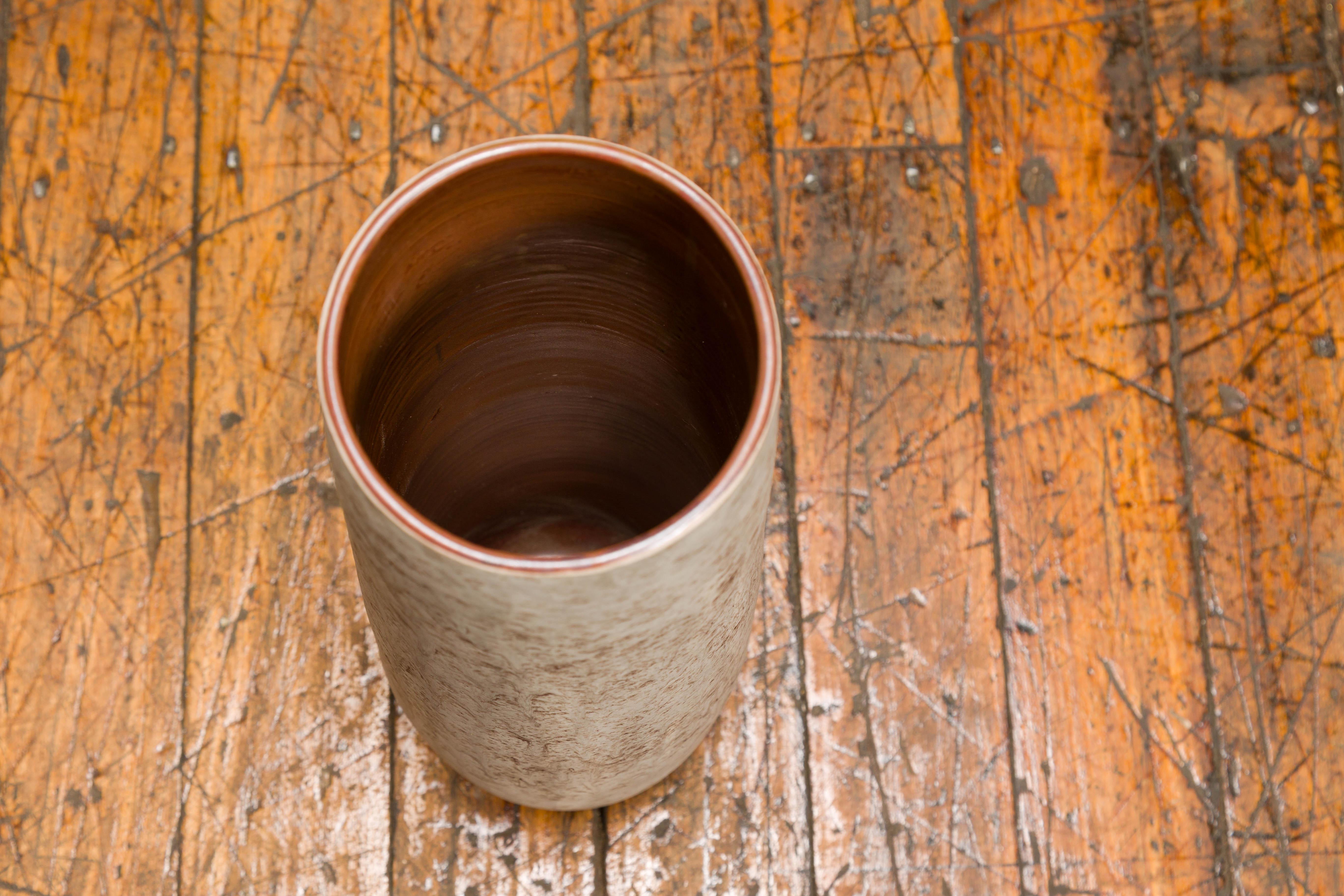 Ceramic Vase with Cream, Gray and Brown Lava Textured Finish For Sale 9