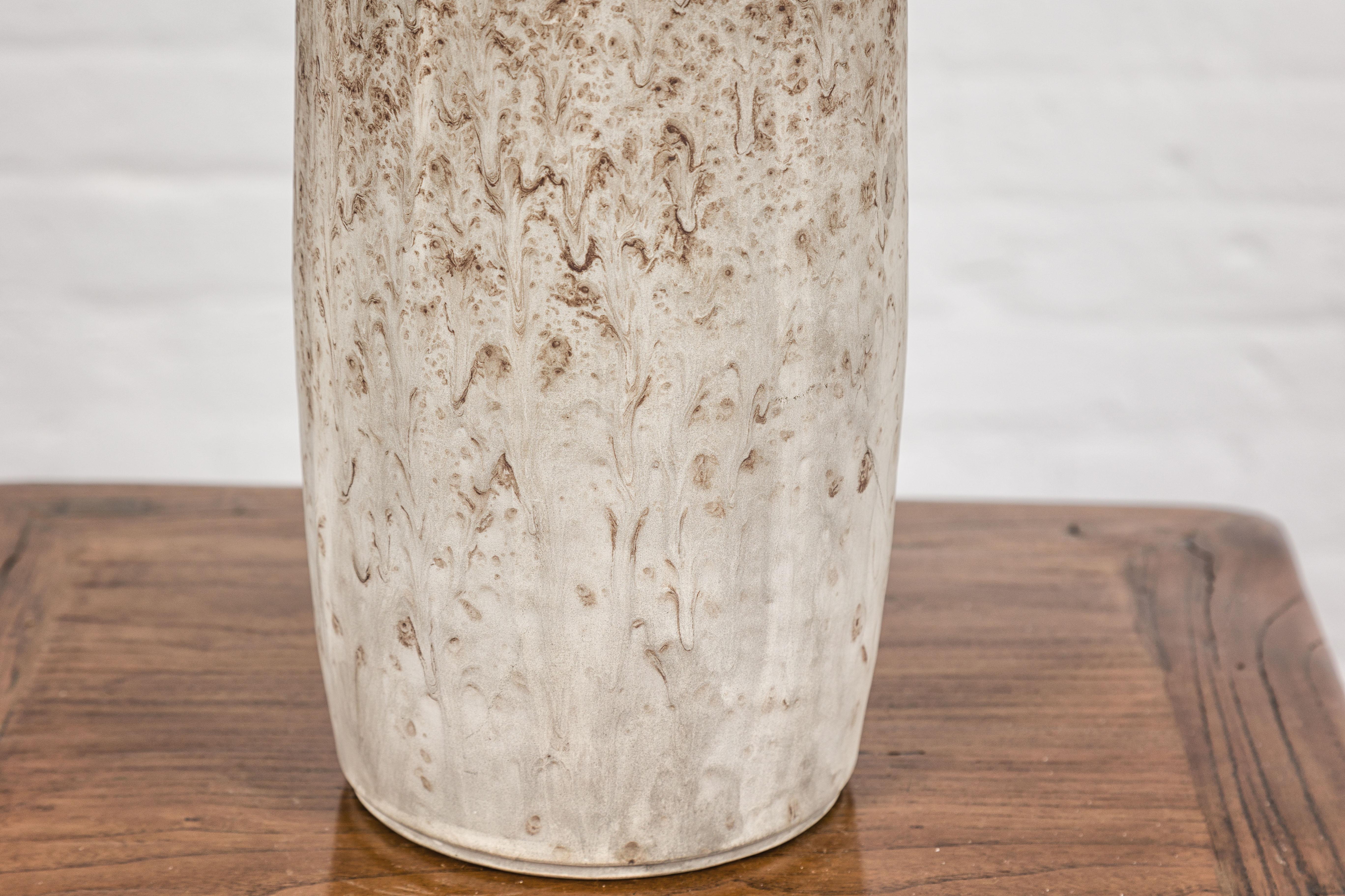 Ceramic Vase with Cream, Gray and Brown Lava Textured Finish For Sale 4