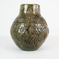 Ceramic Vase With Dark Glaze Made In Denmark From 1960s